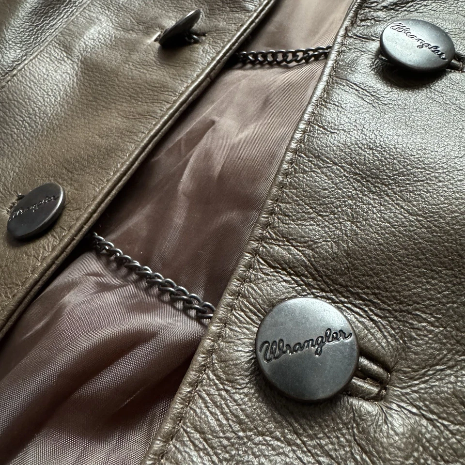 Rare Vintage Wrangler Womans Size M Leather Jacket Chained Button Coat Enclosure - Image 3 of 4