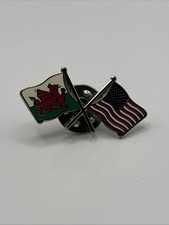 Wales & USA Crossed Flags Lapel Pin 1” Enamel Welsh American Badge