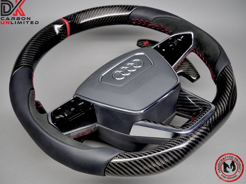 Audi RS6 RS7 C8 etron GT Red Ring Alcantara Matte Satin Carbon Steering Wheel v2 - Picture 13 of 24