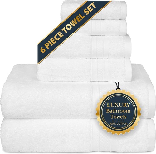 Juego de 6 toallas suaves y de felpa TRIDENT para baño 100 % algodón como