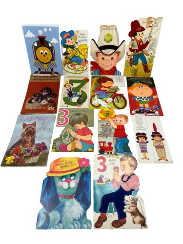 Vintage Birthday Boy Greeting Cards Lot 14 Scrapbooking Crafts Used - Picture 3 of 11