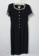 Talbots Petites navy blue short sleeve partial button pleated dress*Sz 8P*