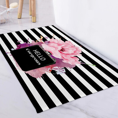 Perfume Flower Black White Striped Rug Mat Bedroom Carpet Living Room Area Rugs