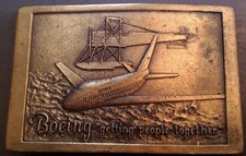 1970's BOEING Belt Buckle 747 Model 1 Bi-Plane Brass RARE VHTF Jet Prop