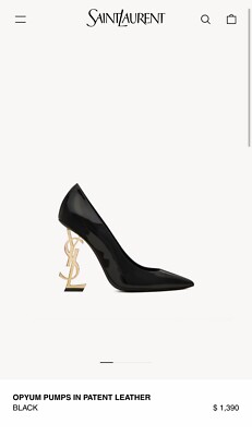NEW YSL SAINT LAURENT OPYUM Black Patent Logo Heels Pumps Shoes