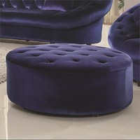 Coaster Romanus Round Tufted Ottoman In Royal Blue on sale Coaster Romanus Round Tufted Ottoman In Royal Blue on sale