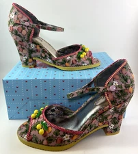 Unique Wedge Shoe; Poetic License Sweet Shirley Temple, Cherry Theme Print, NIB