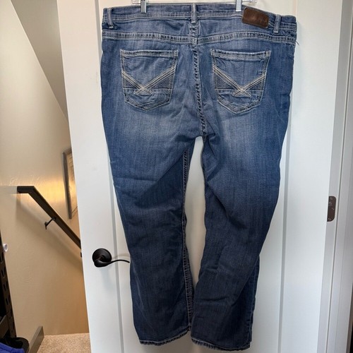 BKE Tyler Men Bootcut Mean Mid-Rise Stretch Medium Wash Embroidered Pocket 42x32