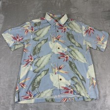 Tommy Bahama 100 Silk Camp Shirt Men's XL Blue Leaves Floral Hawaiian
