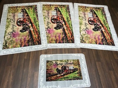 ROMANY GYPSY WAVABLES TOURER SET DI 4 TAPPETINI ARGENTO-BEIGES ANTISCIVOLO GYPSY ROAD