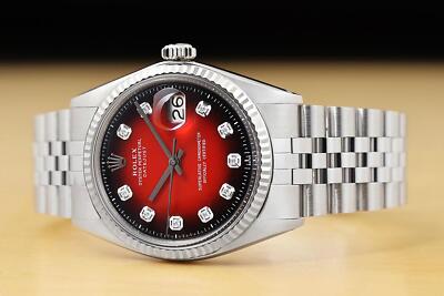 ROLEX MENS DATEJUST 1601 RED VIGNETTE DIAMOND 18K GOLD STEEL WATCH