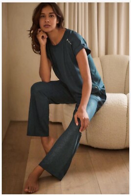 B by Ted Baker Loungewear-Set Damen türkisblau Glitzer Pyjama neu mit Etikett ~ Gr. 16