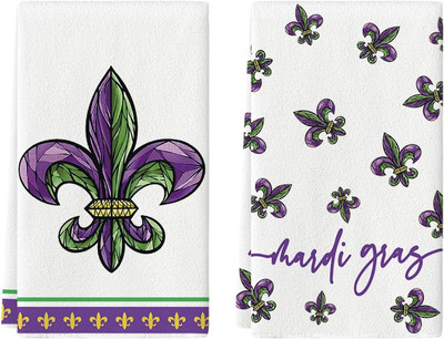 Iris Mardi Gras Kitchen Towels Dish Towels, 18X26 Inch Seasonal Decoration Hand 