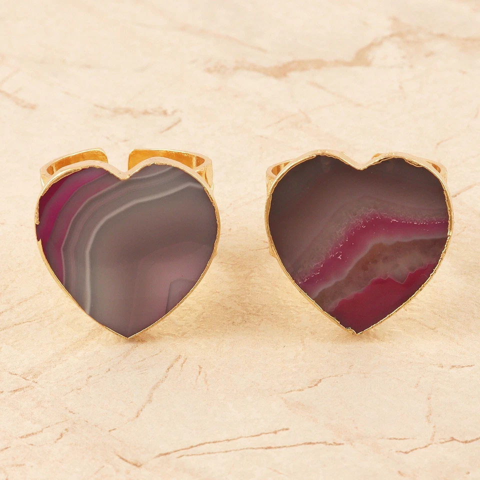 Hermosa rebanada de ágata rosa oro amarillo piedras preciosas galvanizadas regalo para ella Foto 2 de 3