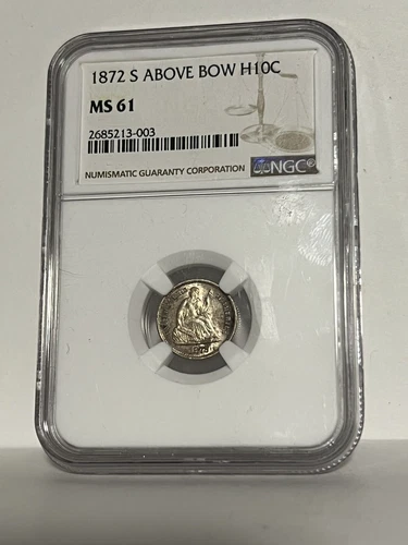 1872 s half dime Above Bow H10c NGC  MS 61