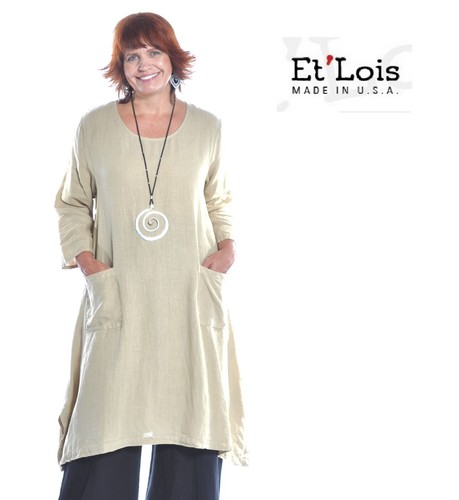 ET'LOIS USA Linen UMA TUNIC A-Line 2- Pocket Frock Dress S M L - Picture 2 of 12