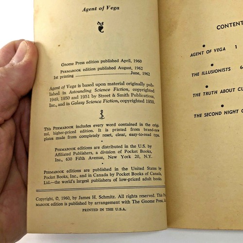 Agent of Vega by James H. Schmitz Vintage Perma Books PB 1st Printing 1962 - Imagen 9 de 12