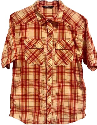 The North Face Mens Red Plaid Button Front Short Sleeve Casual Shirt SMALL F115