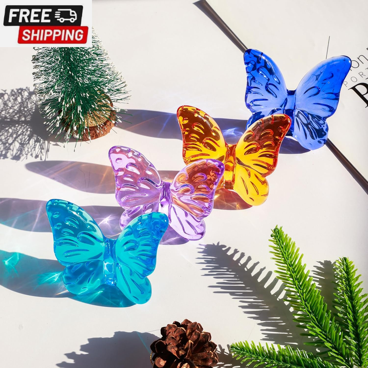 Set of 4 Crystal Butterflies Figurines 3'' Crystal Animal Collectible for Butter