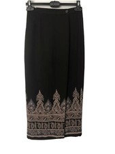 Chaus Womens Skirt Wrap Maxi Lined Black Modest Polyester Floral Paisley Size 4