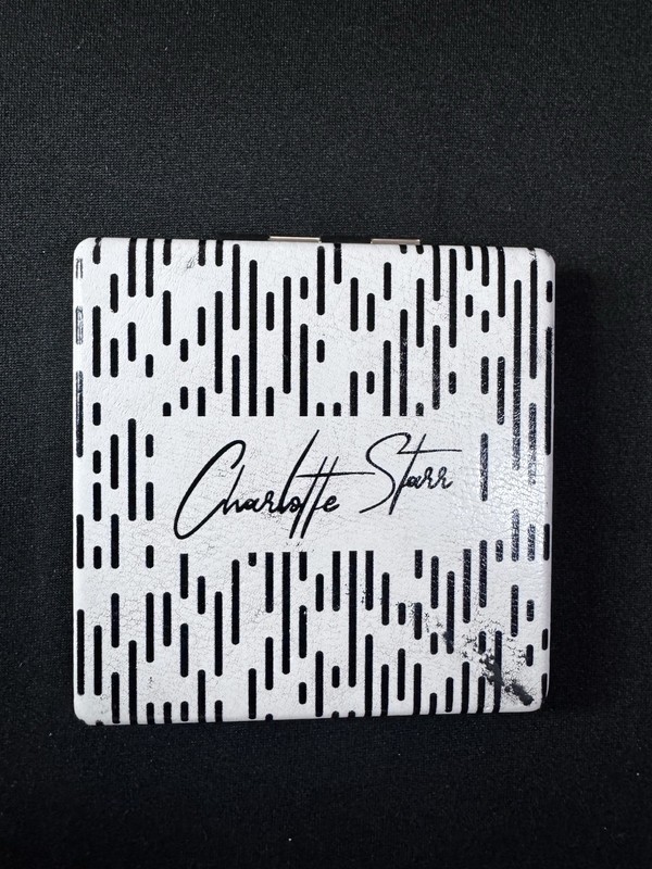 Charlotte Starr Compact Mirror Black White Vintage Folding Purse Makeup Mirror