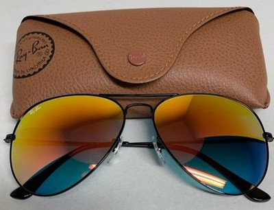Ray Ban Aviator RB3025 Sunglasses Black Frame 58mm Mirrored Orange New Green Len