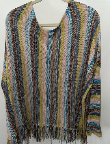 Natural Life Boho Sweater Lg-XL Santa Fe Striped Oversized Beachy Fringe - Bild 2 von 5