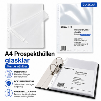 Prospekthüllen A4 glasklar transparent Klarsicht Folie Hüllen Ordner 