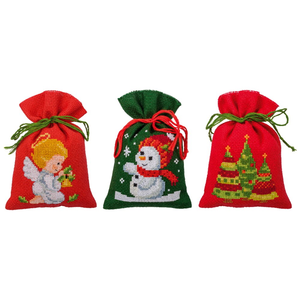 Vervaco herbal bags counted cross stitch kit ""Christmas Set of 3"" Set of 3, 8x12
