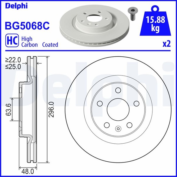 2X Delphi Bremsscheibe BG5068C FüR Volvo XC40 536 Mild Hybrid AWD Plug Lynk 01-image