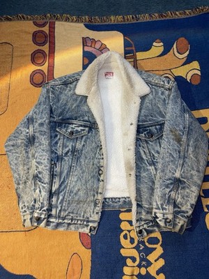 Vtg 80 s LEVIS Men s Sherpa Lined Jacket San Francisco Acid Wash Denim Coat Sz L
