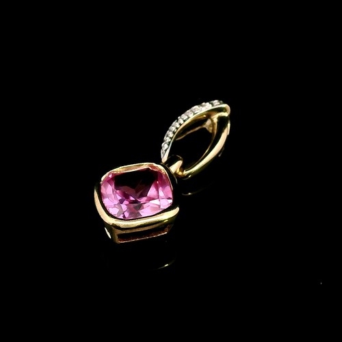 9ct Yellow Gold Pink CZ & Diamond Pendant – Delicate Sparkle - Picture 9 of 16