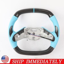 Real Carbon Fiber Steering Wheel For Corvette C8 20-25 with Heated Blue Leather