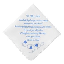 Embroidered Wedding Handkerchiefs, Something Blue Handkerchief To My Son