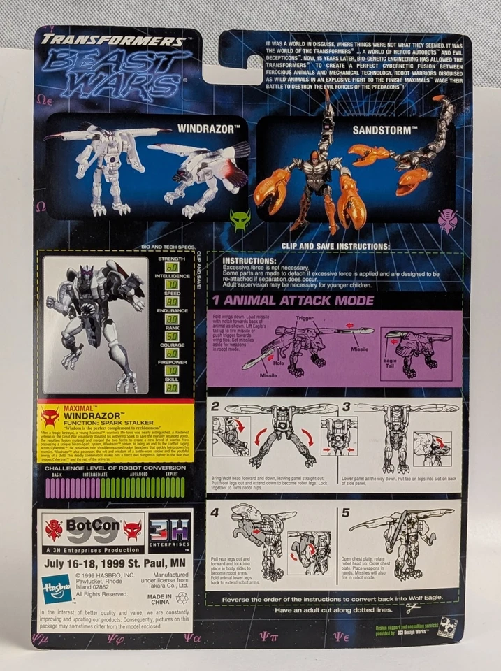 1999 Hasbro Transformers Beast Wars BotCon Windrazor Heroic Maximal Carded - Image 2 of 2