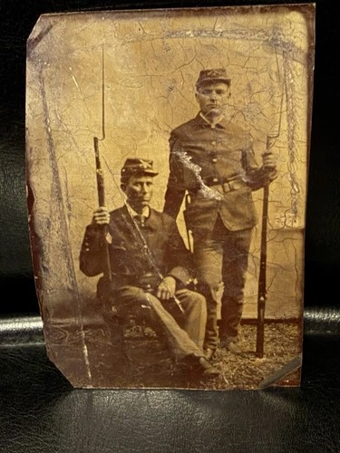 Spanish American War Tintype Double Armed Soldiers Rare Image Photo Vintage