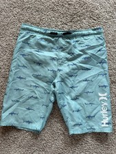 Hurley Boys Shark Swarm Board Shorts Size Large Swim Trunks Blue Teal