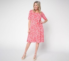Susan Graver Women's Dress Sz L Print or Solid Liquid Knit Fit & Red A397813
