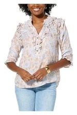 Democracy Women's Ruffled Woven Top Rose Smoke/Horizon Blue Multi