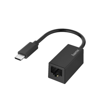 HAMA USB-C-Stecker auf LAN/Ethernet-Buchse Netzwerk Adapter, Schwarz