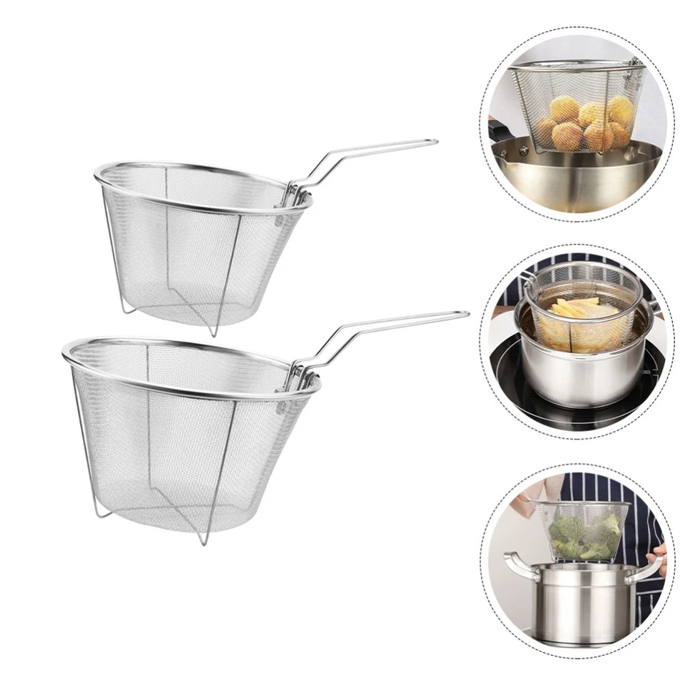 2 Pcs Frying Basket with Two Handles Small Deep Reusable Chips - Image 2 of 4