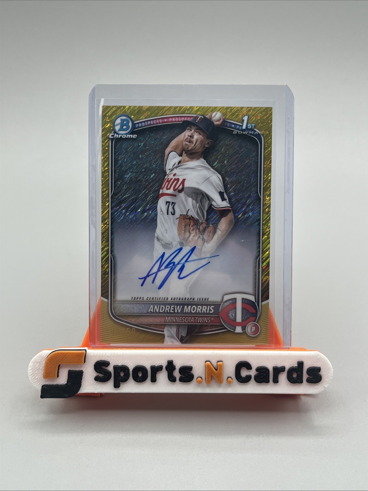 2025 Bowman Chrome Baseball Andrew Morris 1st Bowman Gold Shimmer Auto /50