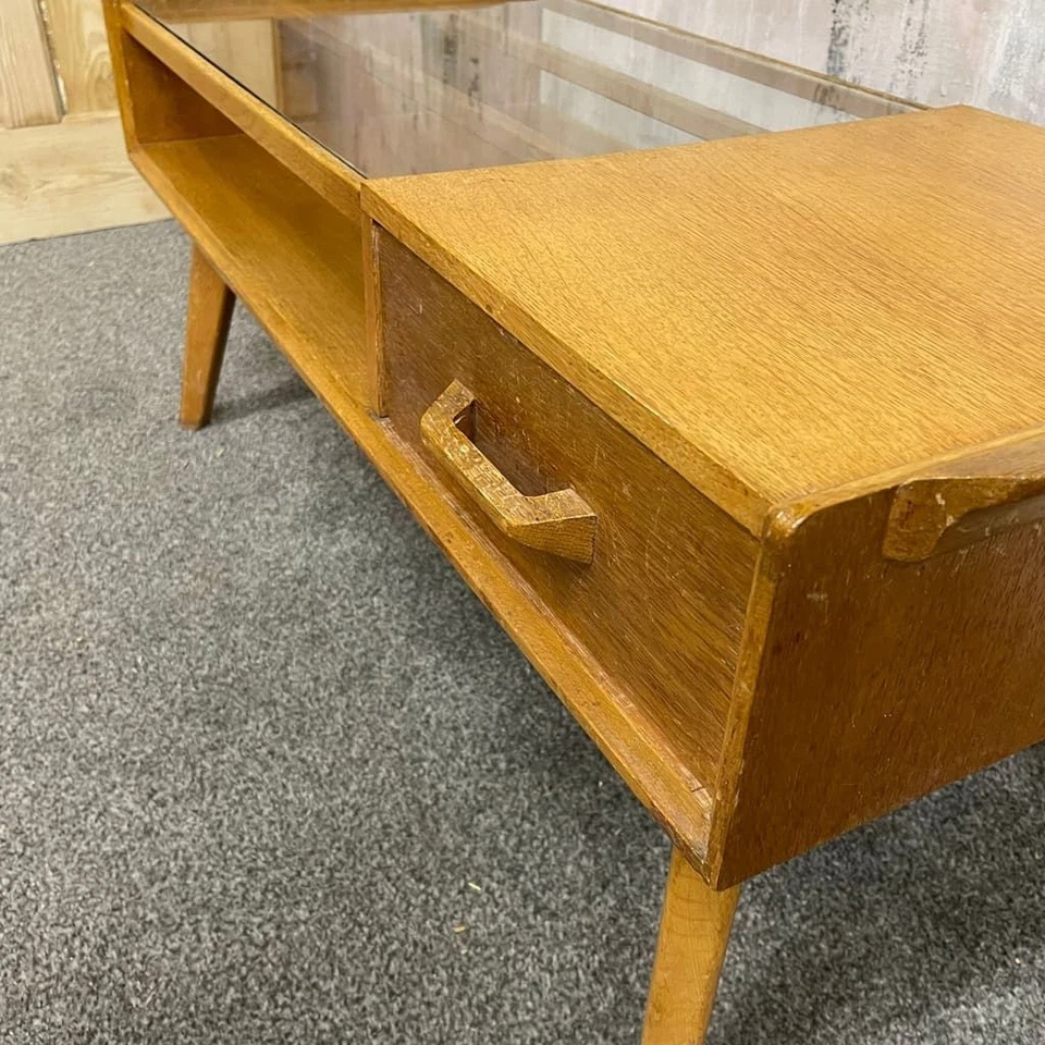 G Plan Mid Century Brandon Coffee Table Telephone Side Table Glass Topped Drawer - Image 4 of 4