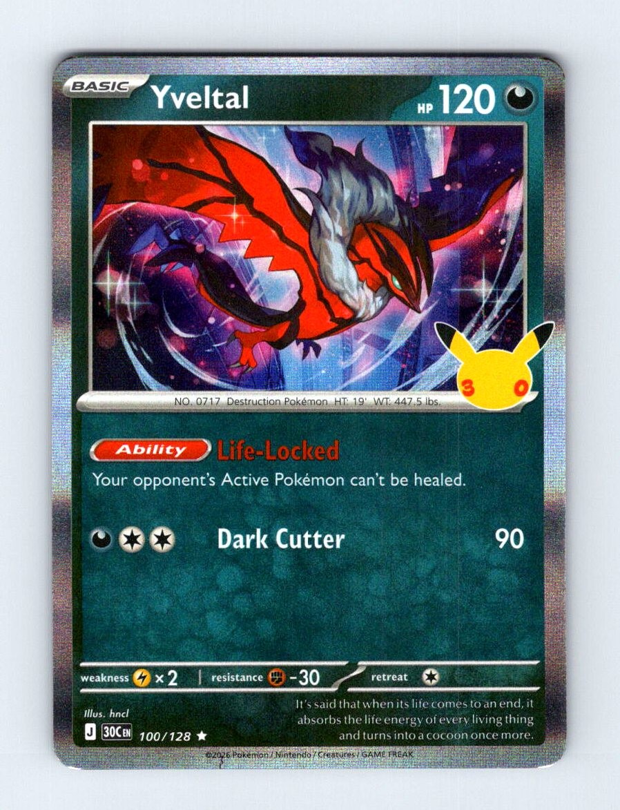Yveltal 100/128 Rare ME: 30th Celebration Pokemon Card Holo Near Mint ...