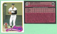 1989 Topps #1 Draft Pick Jim Abbott RC #573 Los Angeles Angels👍