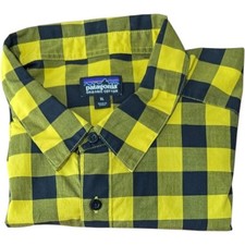 Patagonia Organic Cotton Shirt sz XL Yellow Black Mens Fezzman Western Gingham