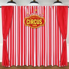 5 Pcs Carnival Circus Backdrop Curtains Red White Striped Cutouts Party Decor