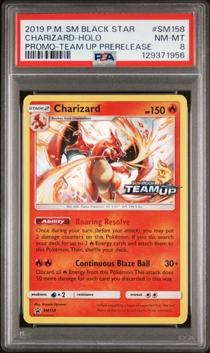 2019 Pokemon SM Black Star Promo Charizard Holo-Team Up Prerelease PSA 8 #SM158