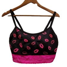 Torrid Curve Size 2Padded Bralette Black Hot Pink Lace Lips Design Kiss Lipstick