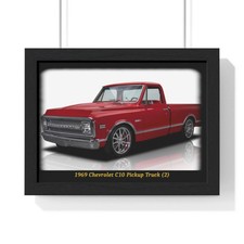Iconic 1969 Red Chevrolet C10 Pickup Truck Poster Vintage Chevy Truck Wall